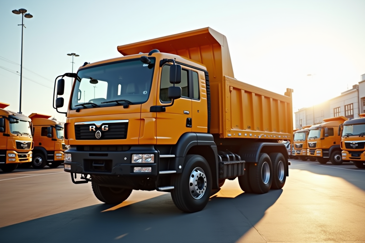 Camion benne 3 5 ton en depot avec autres véhicules en arrière plan