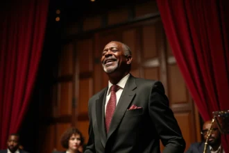 Chanteur jazz noir en costume vintage sur scène