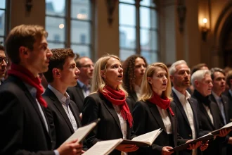 Choeur alsacien chantant La Strasbourgeoise dans une salle de concert historique de Strasbourg