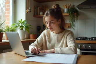 Jeune femme concentrée marquant une date sur le calendrier