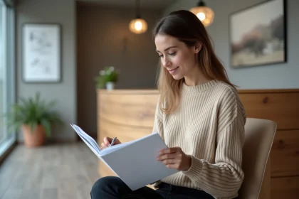 Femme dans une clinique suisse consulte un dossier médical