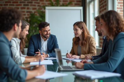 Groupe de professionnels en réunion dans un bureau moderne