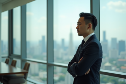 Homme d affaires asiatique en costume dans un bureau moderne