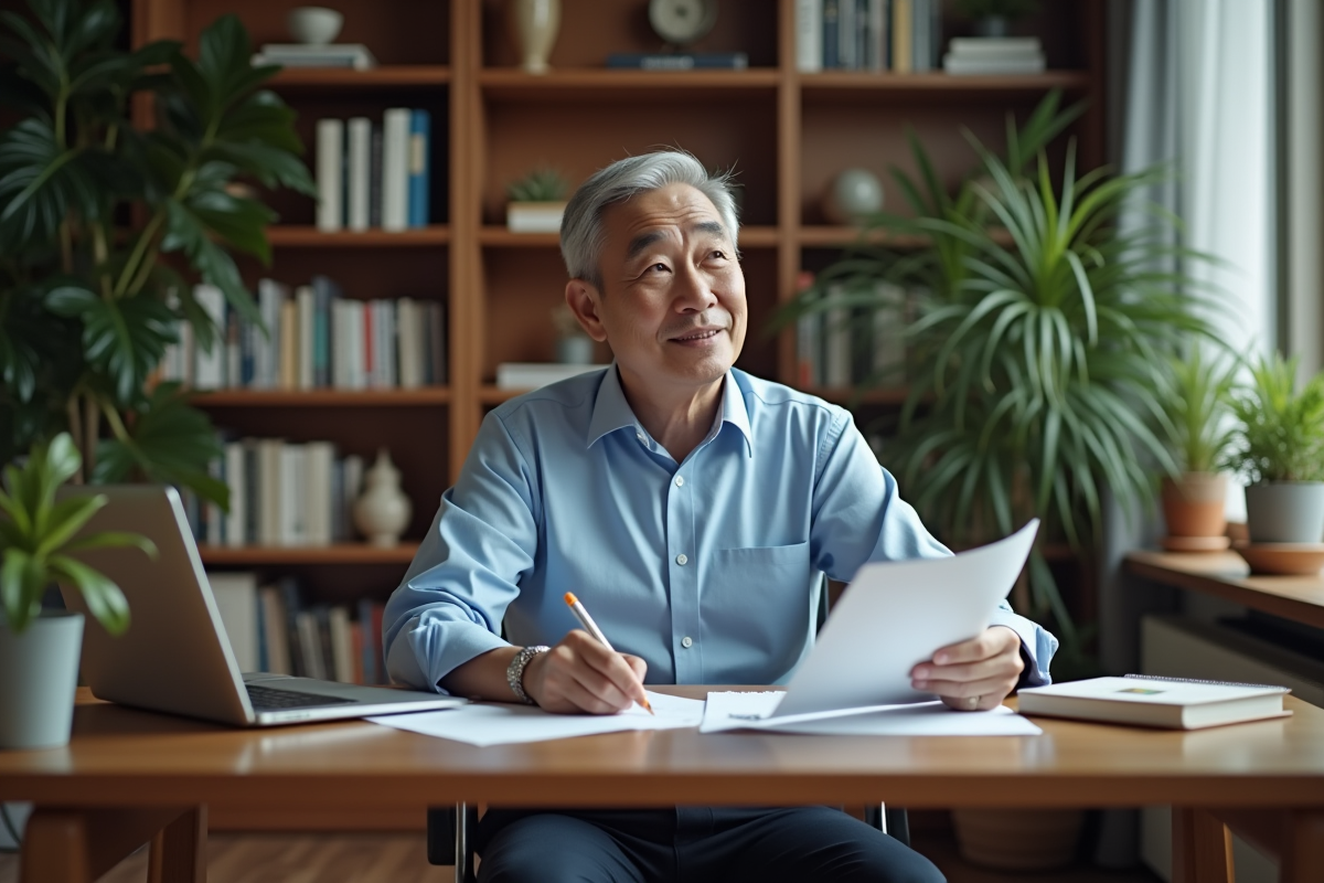 Homme asiatique en tenue décontractée dans un appartement