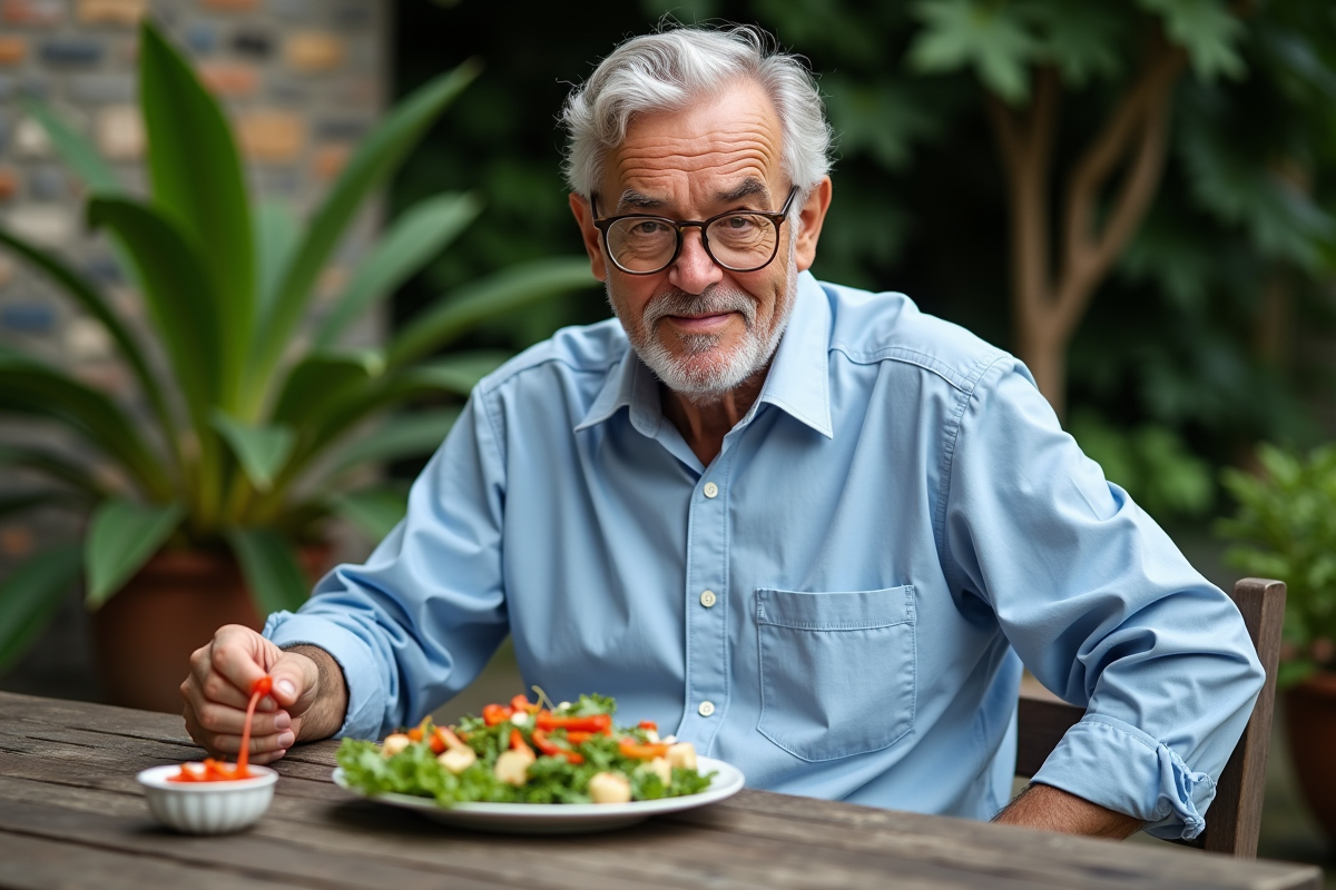 Homme dégustant des piments dans un jardin en extérieur