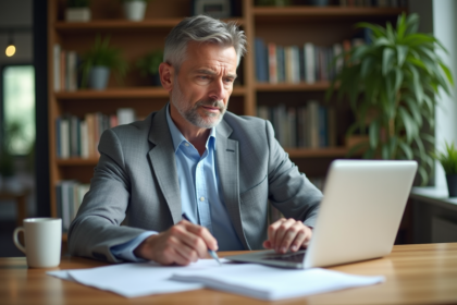 Homme d'âge moyen travaillant à un bureau moderne
