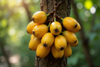 Fruits de jaboticaba sur un tronc d'arbre en gros plan