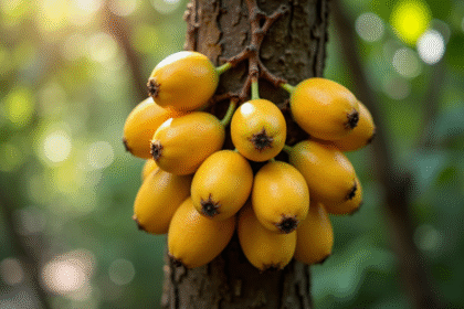 Fruits de jaboticaba sur un tronc d'arbre en gros plan