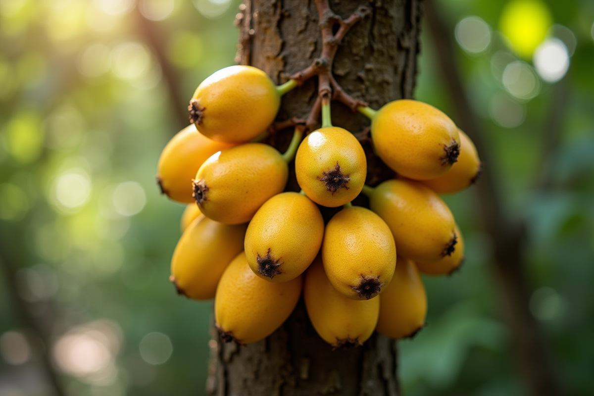 Fruits de jaboticaba sur un tronc d'arbre en gros plan