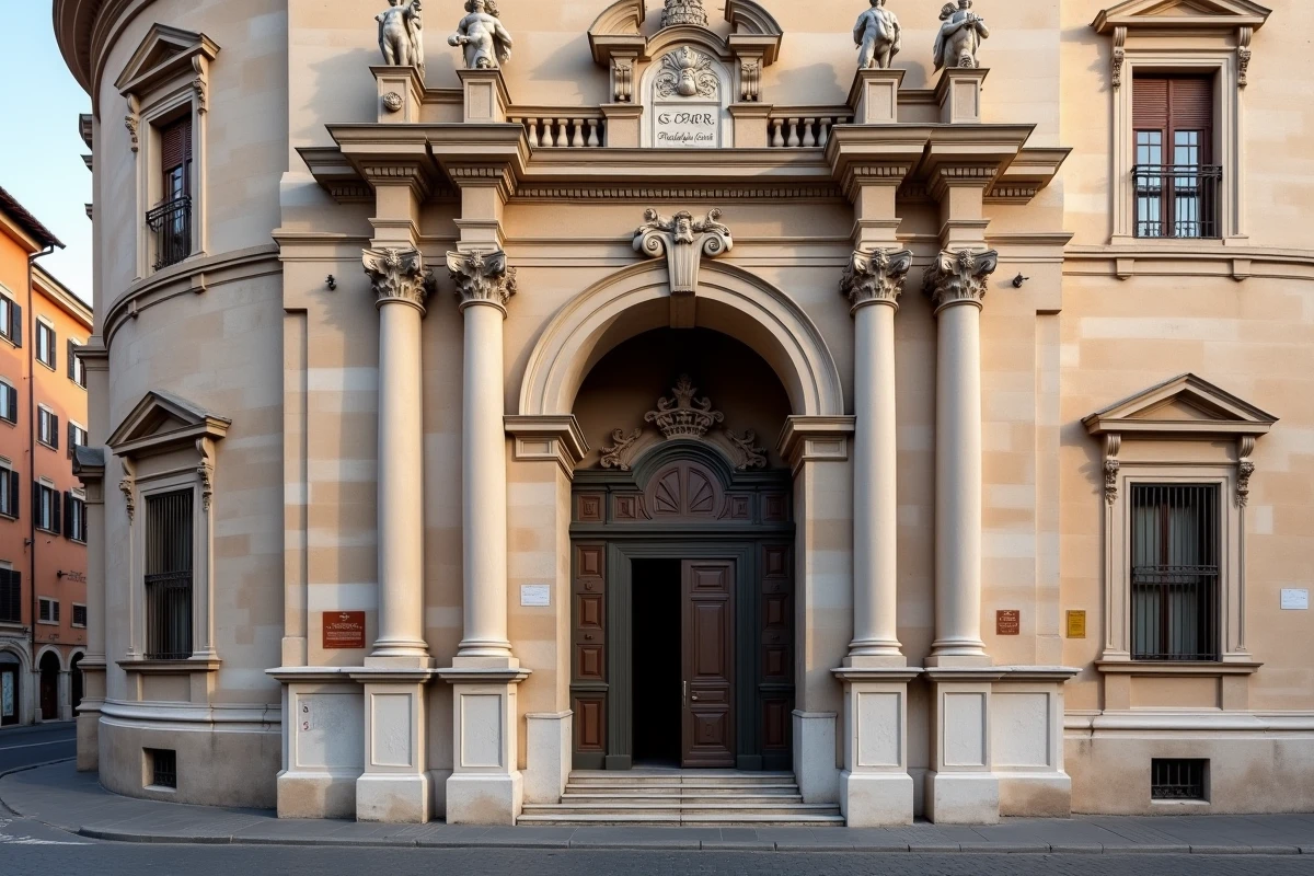Façade du Palazzo Senatorio sur le Capitole à Rome avec les armoiries SPQR en relief sur la pierre