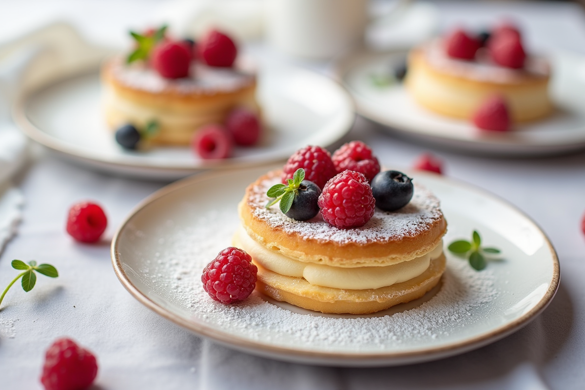 Portions de dacquoise avec fruits rouges et sucre glace