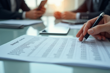 Deux professionnels analysant une feuille de salaire au bureau