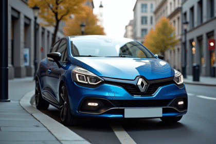 Renault Clio V6 stationnee en ville avec design agressif