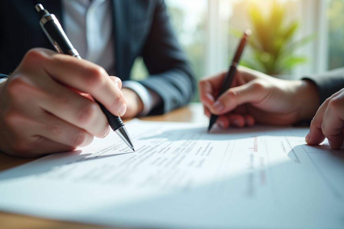 Deux personnes signant un contrat à une table lumineuse