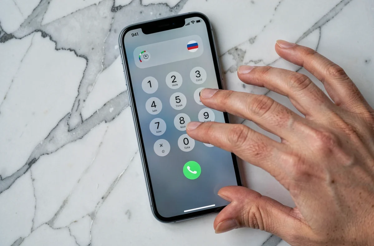Gros plan d'un smartphone affichant l'indicatif 0568 sur l'application de composition téléphonique
