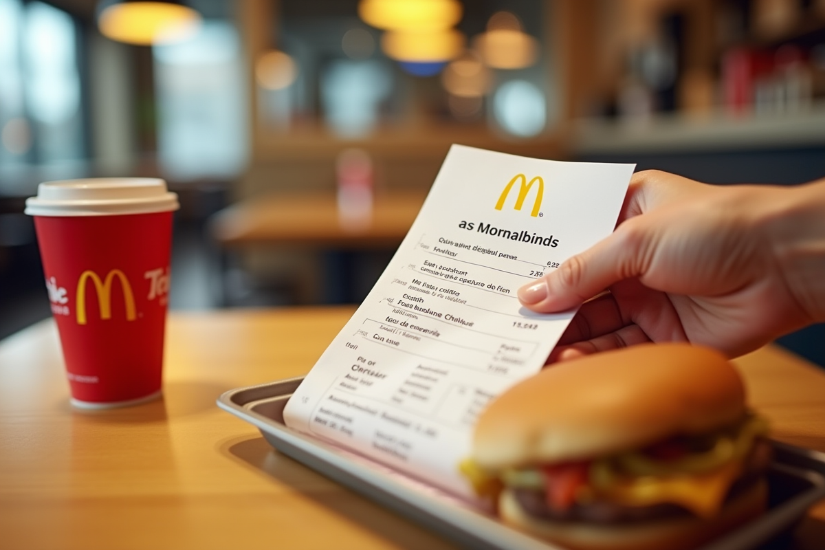 Main tenant un ticket vacances et un reçu McDonald's sur une table lumineuse
